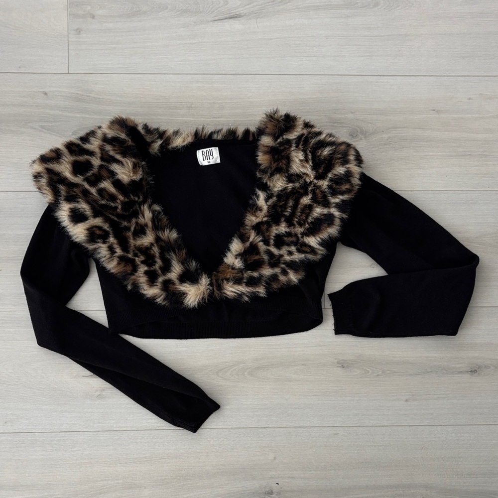 Vintage BAY bolero with Leopard Faux Fur Collar